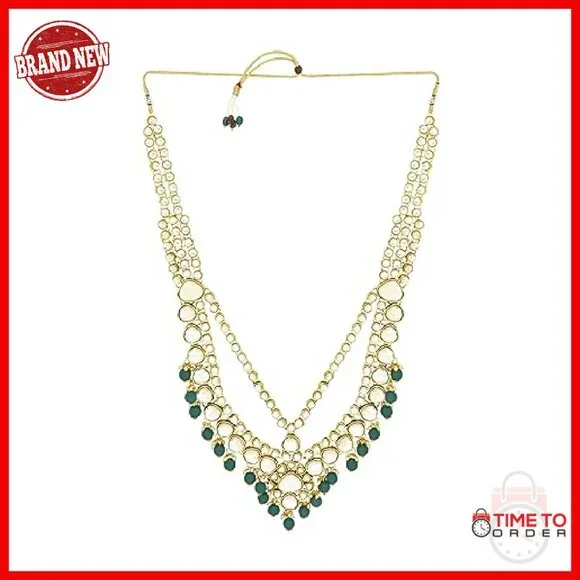 Gold Plated Kundan Bridal Jewelry Set with Pearl Necklace Earrings